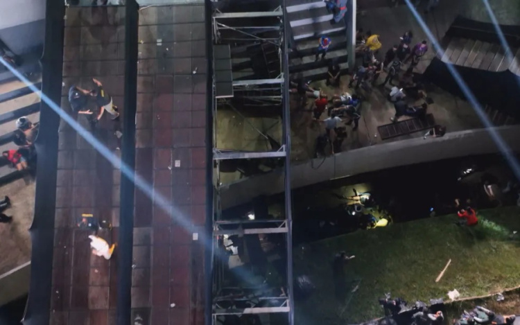 Rampa desaba em show de rap e deixa feridos em Goiânia, Goiás — Foto: Reprodução/TV Anhanguera